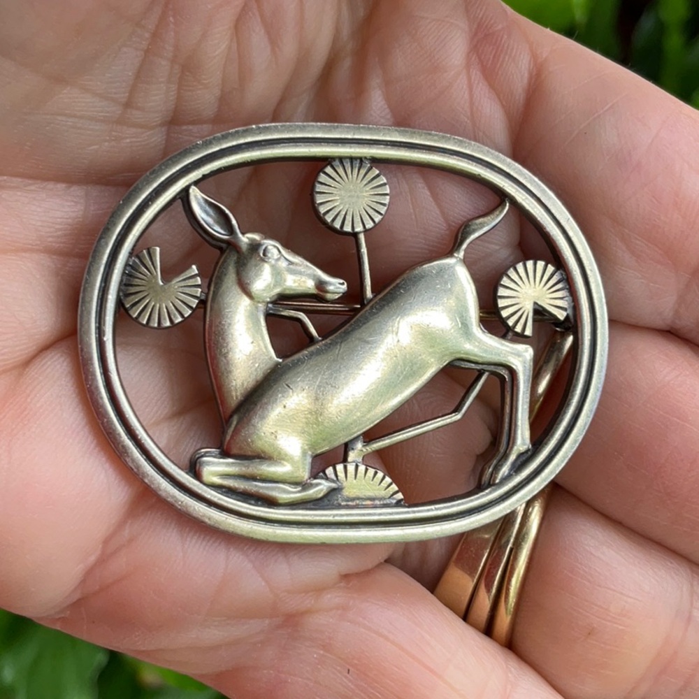 Georg Jensen kneeling deer pin